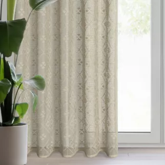 Zasłona jansobeżowa ażurowa w stylu eko 140x270 cm taśma - NELA
