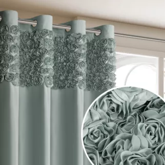 Zasłona miętowa z welwetu zdobiona aplikacją 3D róż 140x250 cm przelotka - ROSES Eva Minge