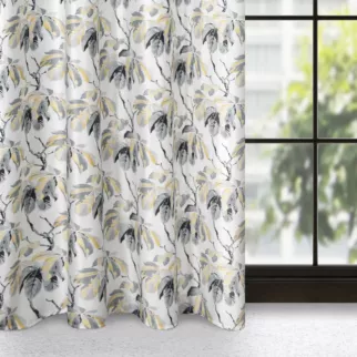 Zasłona welwetowa biało, szara w liście kasztanowca 140x250 cm przelotka - MELISA