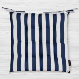 Poduszka na krzesło 40 x 40 x 5 cm wodoodporna granatowo, biała zdobiony subtelnymi pasami  GARDEN