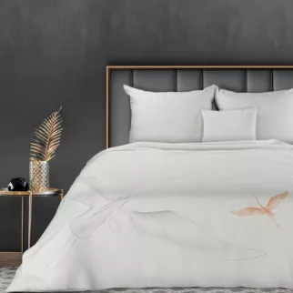 Koc akrylowy 150x200 cm beżowy z nadrukiem żurawi LEA Eurofirany Premium