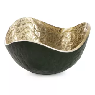 Metalowa misa PEDRO o falujących brzegach zielono-złota