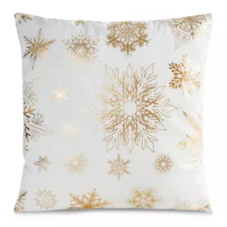 Poszewka na poduszkę 45x45 cm welwetowa, biało szampańska zdobiona śnieżynkami JOY