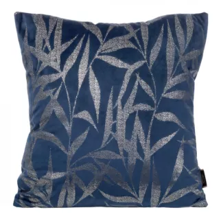 Poszewka na poduszkę 45x45 cm welwetowa kolor granatowy ze złocistym nadrukiem liści BLINK 22
