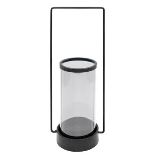 Świecznik czarny dekoracyjny  w kształcie lampionu z rączką WIKI  15x12x37 cm