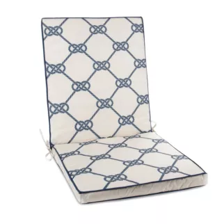 Poduszka na krzesło 42 x 92 x 4 cm  wodoodporna biało, granatowa w stylu marynistycznym GARDEN