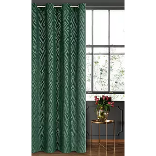 Zasłona welwetowa ciemnozielona we wzór geometryczny 140x250 przelotka - INGA - Pierre Cardin