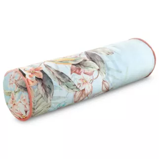 Poduszka w kształcie walca 62 x 16 cm welwetowa z kwiatowym nadrukiem i wypustką na brzegach ARLETA