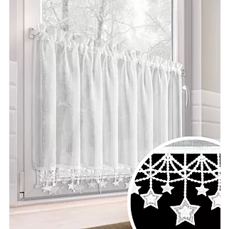 Zazdrostka biała z etaminy zdobiona świątecznymi gwiazdkami  150x60 cm tunel - XMAS