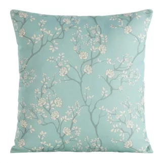 Poszewka na poduszkę 45x45 cm zdobiona kwiatowym printem miętowo, kremowa FLORE 1
