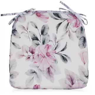 Poduszka na krzesło 38 x 40 x 4 cm wodoodporna kremowo, różowa zdobione roślinnym wzorem GARDEN