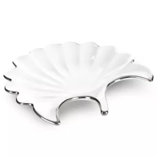 Patera ceramiczna biało-srebrna w kształcie liścia 25x25x4 cm ABBI