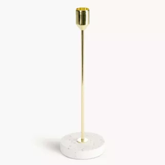 Świecznik dekoracyjny złoto, kremowy o smukłym uchwycie i kamiennej podstawie rozmiar 8x26 cm KORI