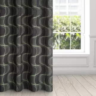 Zasłona czarno, zielona z wzorem pionowych fal, z welwetu 140x250 cm przelotka - POLA