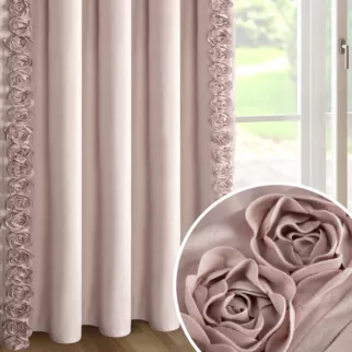 Zasłona pudrowa z welwetu zdobiona aplikacją 3D róż 140x270 cm taśma - ROSES Eva Minge