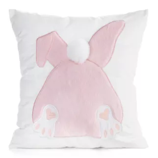 Wielkanocna poszewka na poduszkę 45x45 cm welwetowa z uroczym zajączkiem biała, jasnoróżowa WIOSNA 129