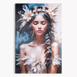 Obraz postaci beżowo, granatowy ręcznie malowany na płótnie w stylu boho 80x120 cm