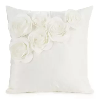 Poszewka na poduszkę 45 x 45 cm z welwetu kolor kremowy zdobiona w róże 3D