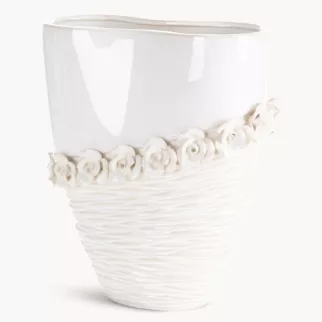 Wazon dekoracyjny kremowy zdobiony kwiatami 3D 27x13x32 cm ELIANA