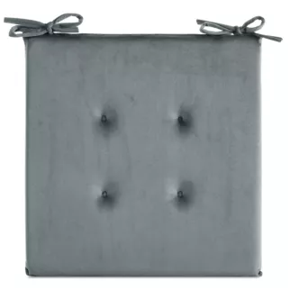 Poduszka na krzesło 40 x 40 x 3 cm  welwetowa srebrna z ozdobnym pikowaniem i praktycznymi troczkami GAJA