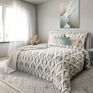 Pościel 220x200 cm bawełniana kolor kremowy, beżowy z wzorem geometrycznym SPRING 12