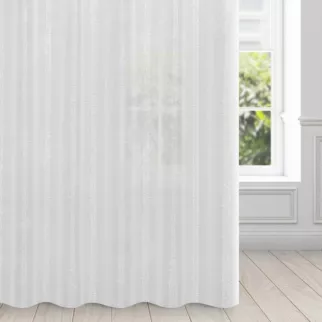 Firana biała w pionowe pasy z tkaniny przeplatanej srebrną nicią 290x250 cm przelotka EMMA