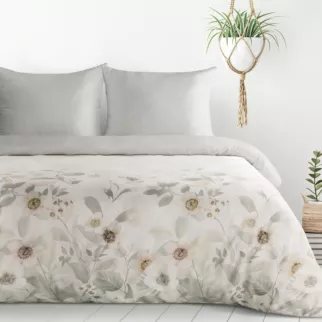 Pościel 140x200 cm komplet 2 częściowy  kolor biało, srebrny z motywem subtelnych kwiatów ELIA Design 91
