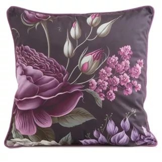 Poszewka na poduszkę 45x45 cm welwetowa, fioletowo czarna, dwustronna z motywem kwiatów Eurofirany Premium