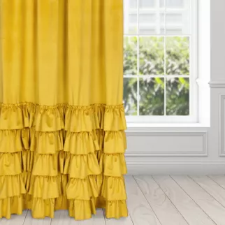 Zasłona welwetowa musztardowa zdobiona falbanami 140x250 cm taśma - CHARLOTTE