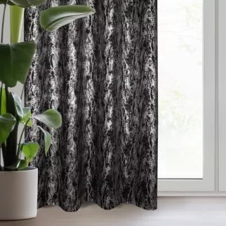 Zasłona czarno, srebrzysta zdobiona błyszczącym wzorem z tkaniny zaciemniającej 140x250 cm przelotka - ELISE