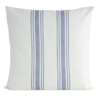 Poszewka na poduszkę 50x50 cm bawełniana z dodatkiem lnu zdobiona subtelnym nadrukiem pasów kremowo, fioletowa LEN