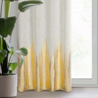 Zasłona naturalno, złocista zdobiona błyszczącym nadrukiem z dodatkiem lnu 135x250 cm przelotka - IMANI
