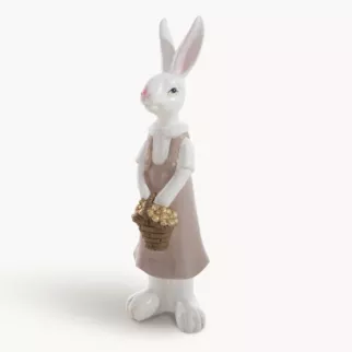 Wielkanocna figurka dekoracyjna zajączek w sukience biało, beżowej kolorystyce