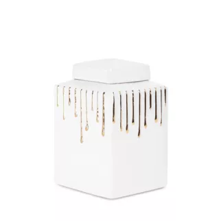 Pojemnik ceramiczny LUIS z motywem cieknącej złotej farby