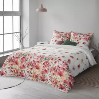 Pościel 220x200 cm komplet 3 częściowy bawełniana kolor biały, różowy z barwnym kwiatowym wzorem SPRING 1