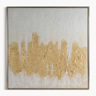 Obraz abstrakcja biało, złocisty ręcznie malowany na płótnie 80x80 cm ABSTRACT