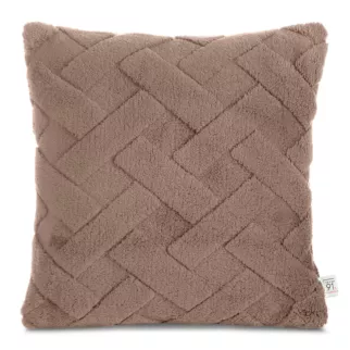 Poszewka na poduszkę 45x45 cm ciemnobeżowa z miękkiego pluszu zdobiona wypukłym wzorem CARO DESIGN 91