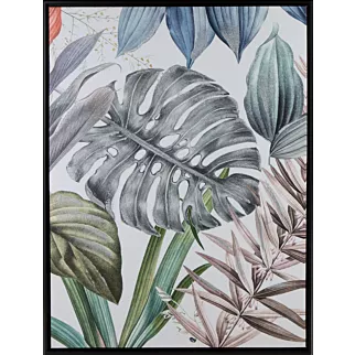 Obraz COLORS 2 barwne egzotyczne liście z akcentami złota i srebra, nadruk na płótnie w czarnej ramie