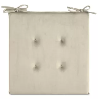 Poduszka na krzesło 40 x 40 x 3 cm  welwetowa jasnobeżowa z ozdobnym pikowaniem i praktycznymi troczkami GAJA