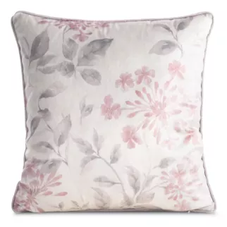 Poszewka na poduszkę 45x45 cm z welwetu naturalno, różowa z motywem kwiatów - LILA