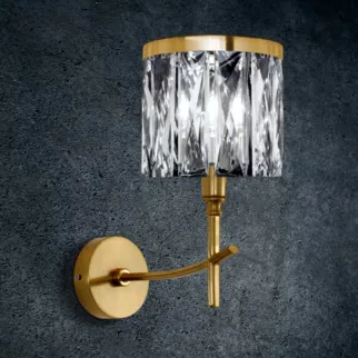 Kinkiet - lampa ścienna do salonu transparentno, złota KRYSTAL zdobiona kryształkami