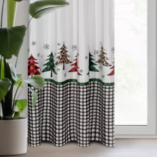 Zasłona biało, czarna świąteczna z tkaniny welwetowej 140x250 cm - GERDA
