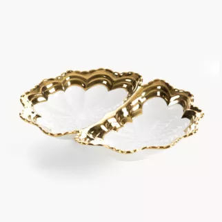 Misa dekoracyjna biało, złota z dekoracyjnym tłoczeniem 20x15x4 cm ESTER