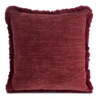 Poszewka na poduszkę 45x45 cm bordowa szenilowa zdobiona futerkiem na brzegach BLANCA 02