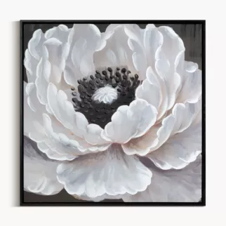 Obraz kremowo, czarny ręcznie malowany na płótnie kwiat 60x60 cm