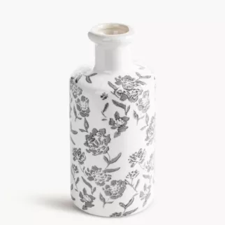 Wazon dekoracyjny biało, granatowa zdobiony roślinnym motywem 11x25 cm VIVIAN