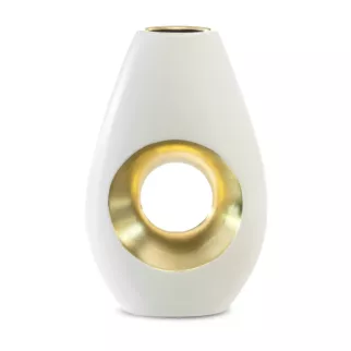 Wazon ceramiczny MIRA z otworem biało-złoty