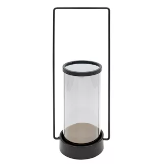 Świecznik czarny dekoracyjny  w kształcie lampionu z rączką WIKI  15x12x37 cm