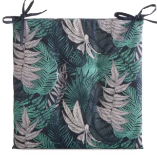 Poduszka na krzesło 43 x 43 x 4 cm wodoodporna granatowo, turkusowa  zdobione motywem botanicznym GARDEN