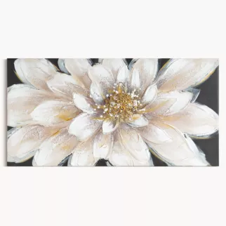 Obraz beżowo, złoty ręcznie malowany na płótnie z motywem kwiatu 40x80 cm